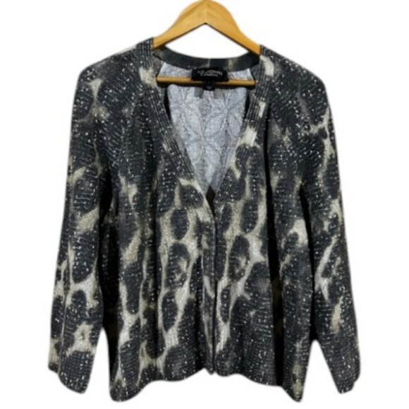 St. John Couture black leo print long sleeve top/blouse size L - Picture 1 of 2